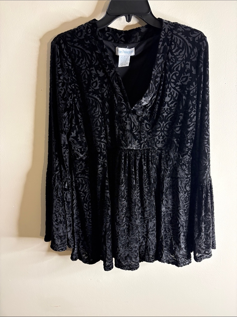 The Paragon Black Velvet Burnout V-Neck Tunic